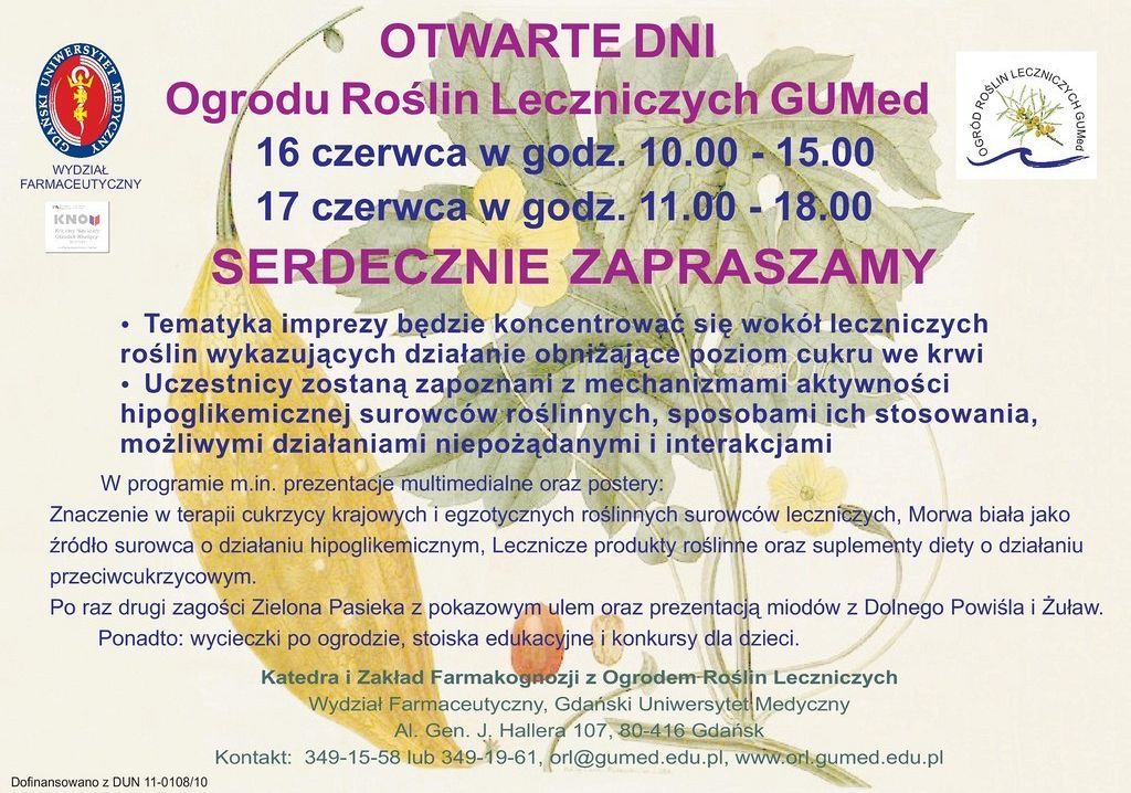 Grafika Dni Otwarte Ogrodu Roślin Leczniczych GUMed