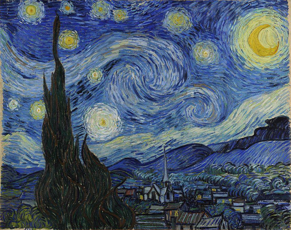Gwiaździsta noc. By Vincent van Gogh - bgEuwDxel93-Pg — Google Arts &amp; Culture, Public Domain, https://commons.wikimedia.org/w/index.php?curid=25498286