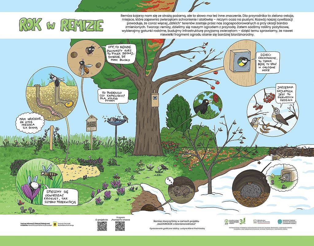 Grafika komiksowa tablicy przy siedzibie CIEE