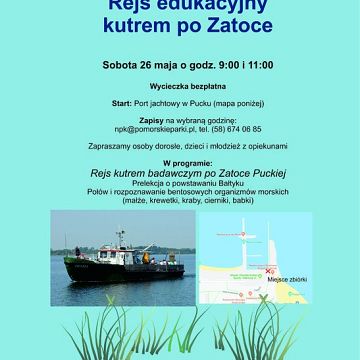 Grafika Zaproszenie na wycieczkę edukacyjną kutrem po Zatoce Puckiej
