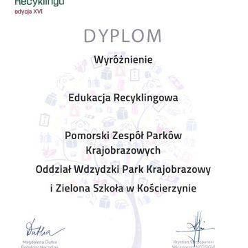 Grafika Wyróżnienie dla Wdzydzkiego PK i Zielonej Szkoły w Schodnie