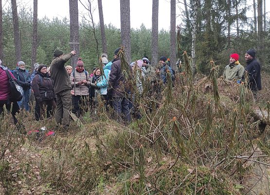 Na zdjęciu uczestnicy spotkania stojący na brzegu torfowiska.