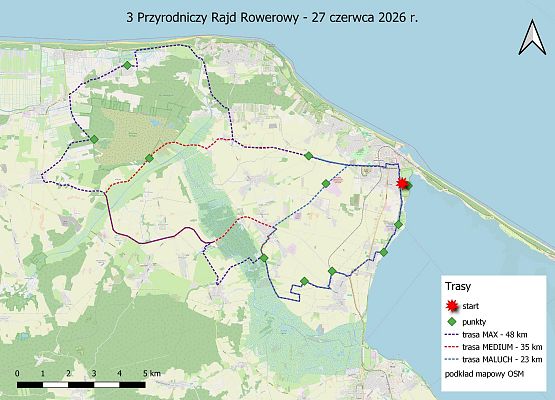 Mapa z planowanymi trasami 3 Przyrodniczego Rajdu Rowerowego Grafika 3 Przyrodniczy Rajd Rowerowy - Zaproszenie